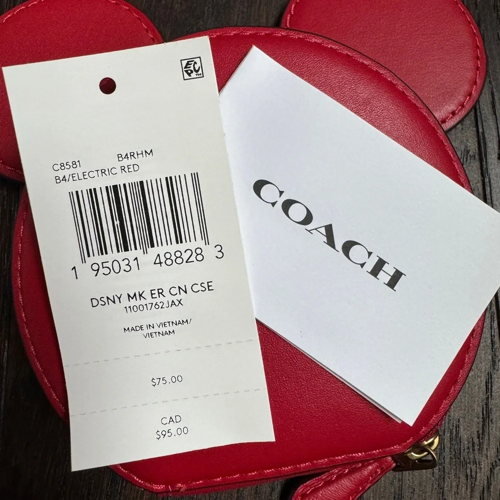 COACH X Disney Mickey Mouse Ears Leather Limited Edition Coin Purse (Red) - Picture 5 of 9